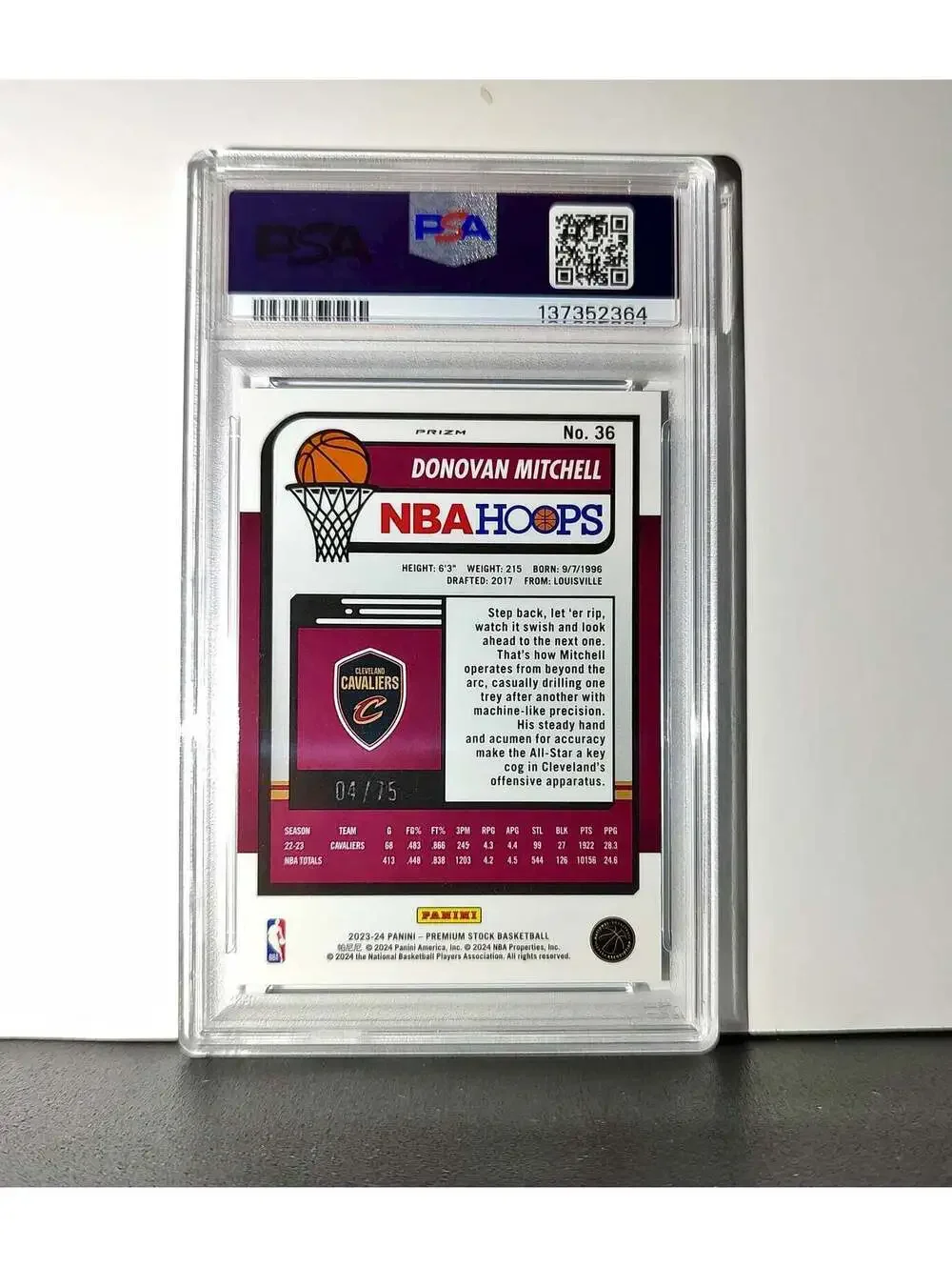 Donovan Mitchell 2023 Panini Hoops Premium #36 04/75 Blue Pulsar PSA 10 Gem Mint
